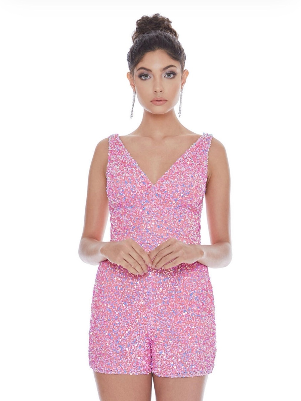 Sparkling Pink Sequin V-Neck Romper